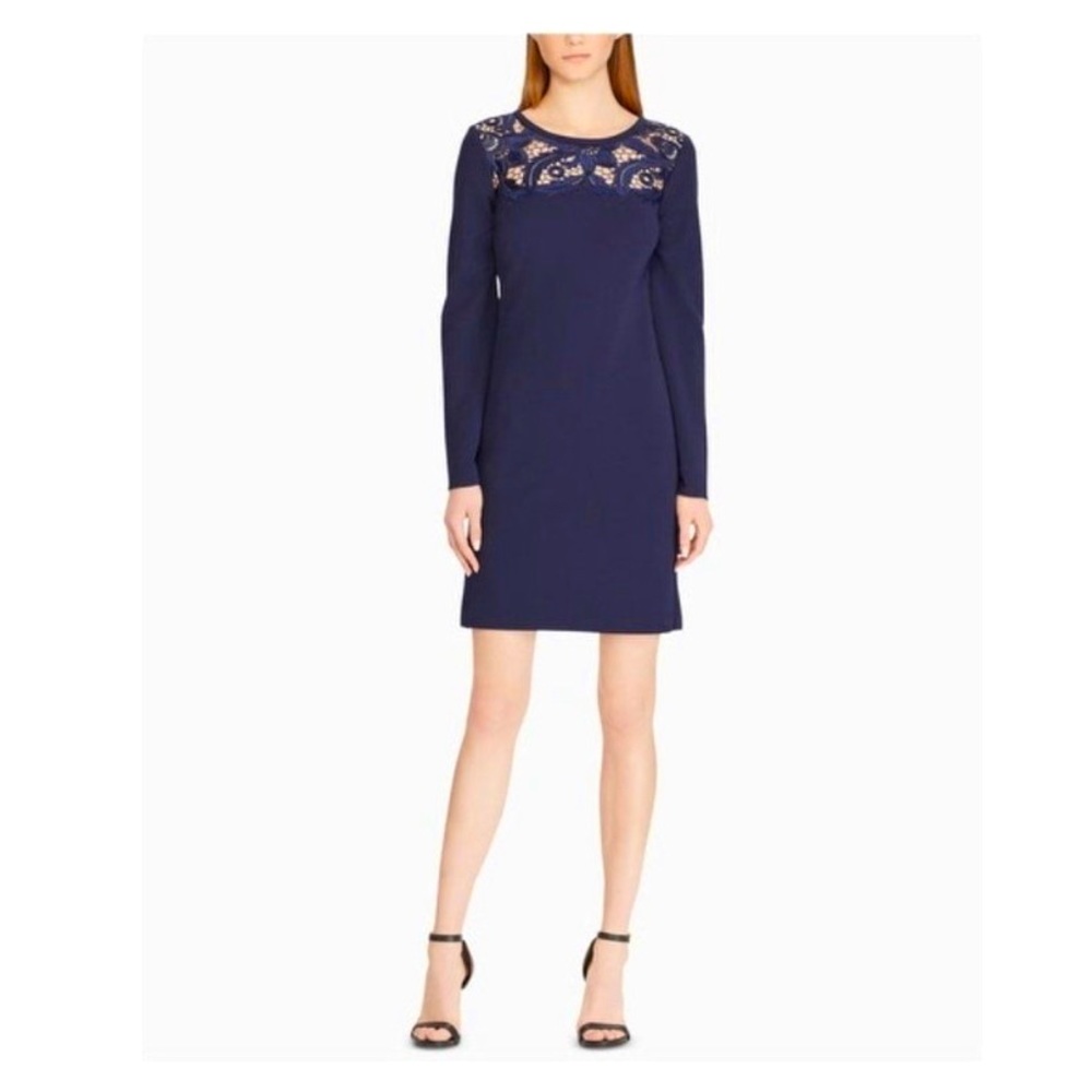 Classy and Gorgeous Ralph Lauren navy dress, lace trim, excellent condition!
